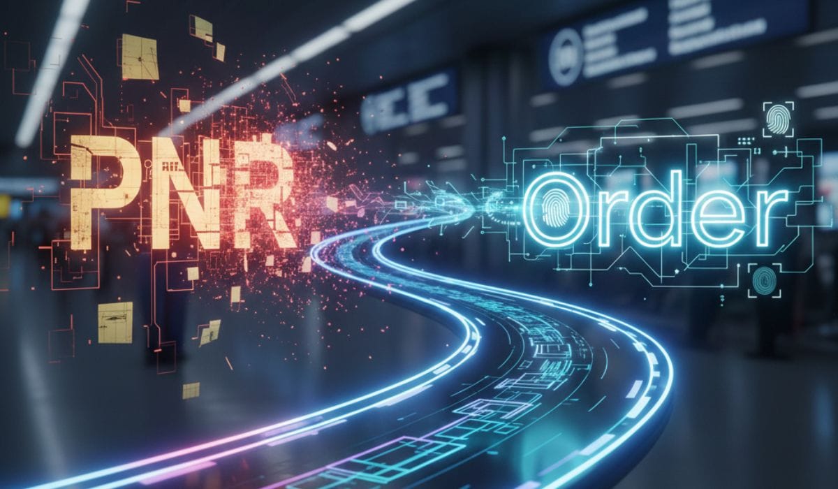 Visual representation of the transition from legacy PNR to modern airline Offer and Order Management Systems in 2025.