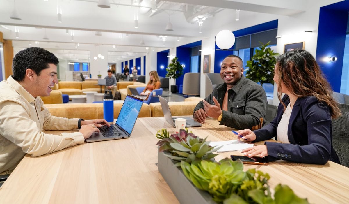 United Airlines management team members collaborating during a strategy meeting at company offices